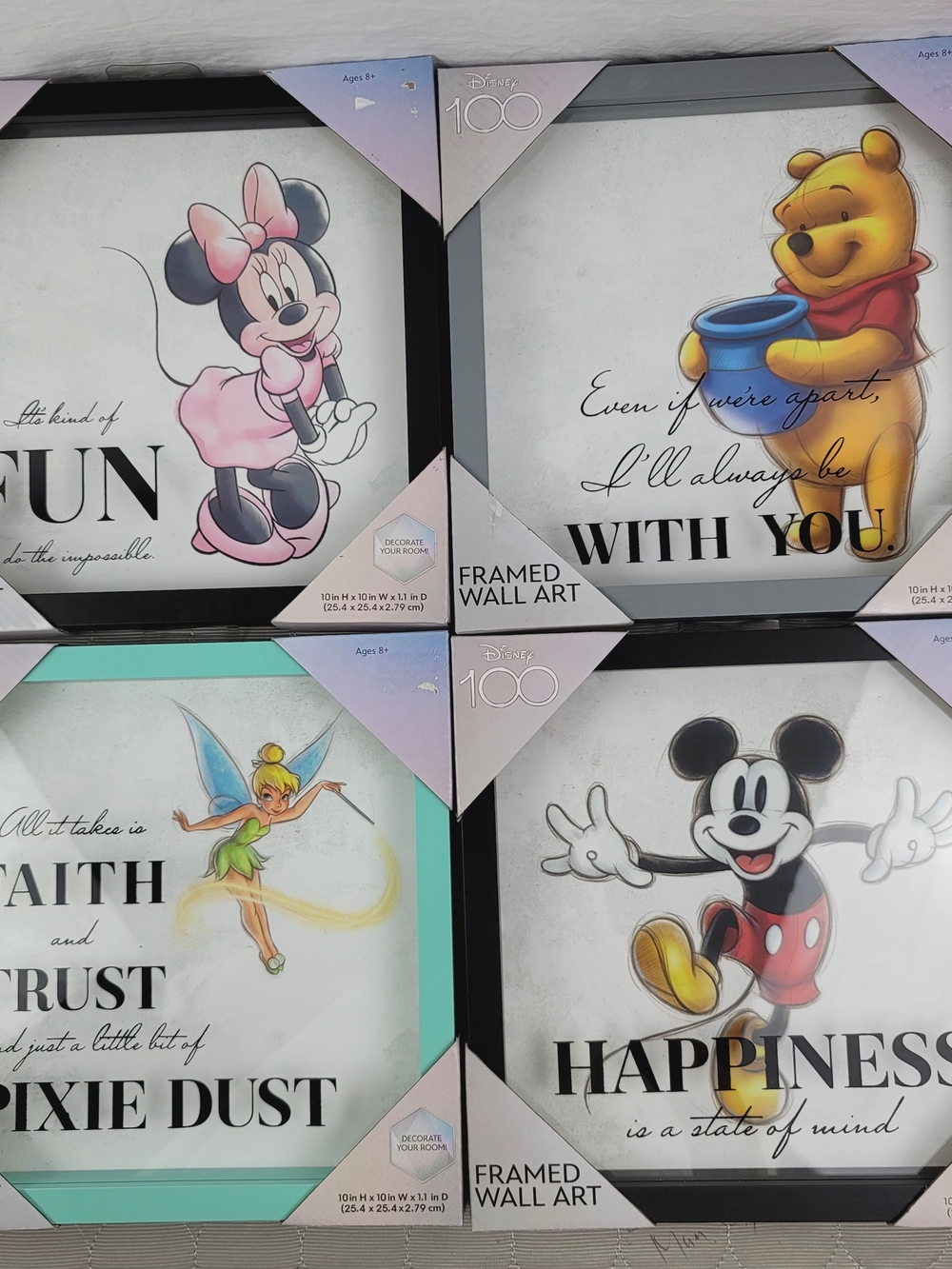 New Disney 100 Centennial Framed Wall Art 4-Piece Set 10x10